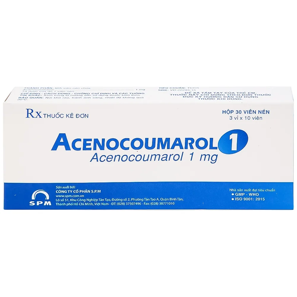 Hình ảnh Thuốc Acenocoumarol 1 SPM điều trị và ngăn ngừa bệnh nghẽn mạch (3 vỉ x 10 viên)