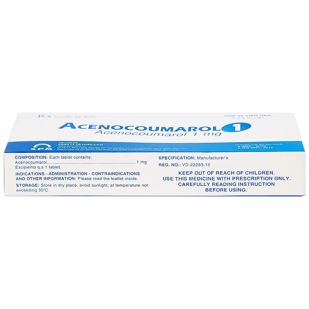 Hình ảnh Thuốc Acenocoumarol 1 SPM điều trị và ngăn ngừa bệnh nghẽn mạch (3 vỉ x 10 viên)
