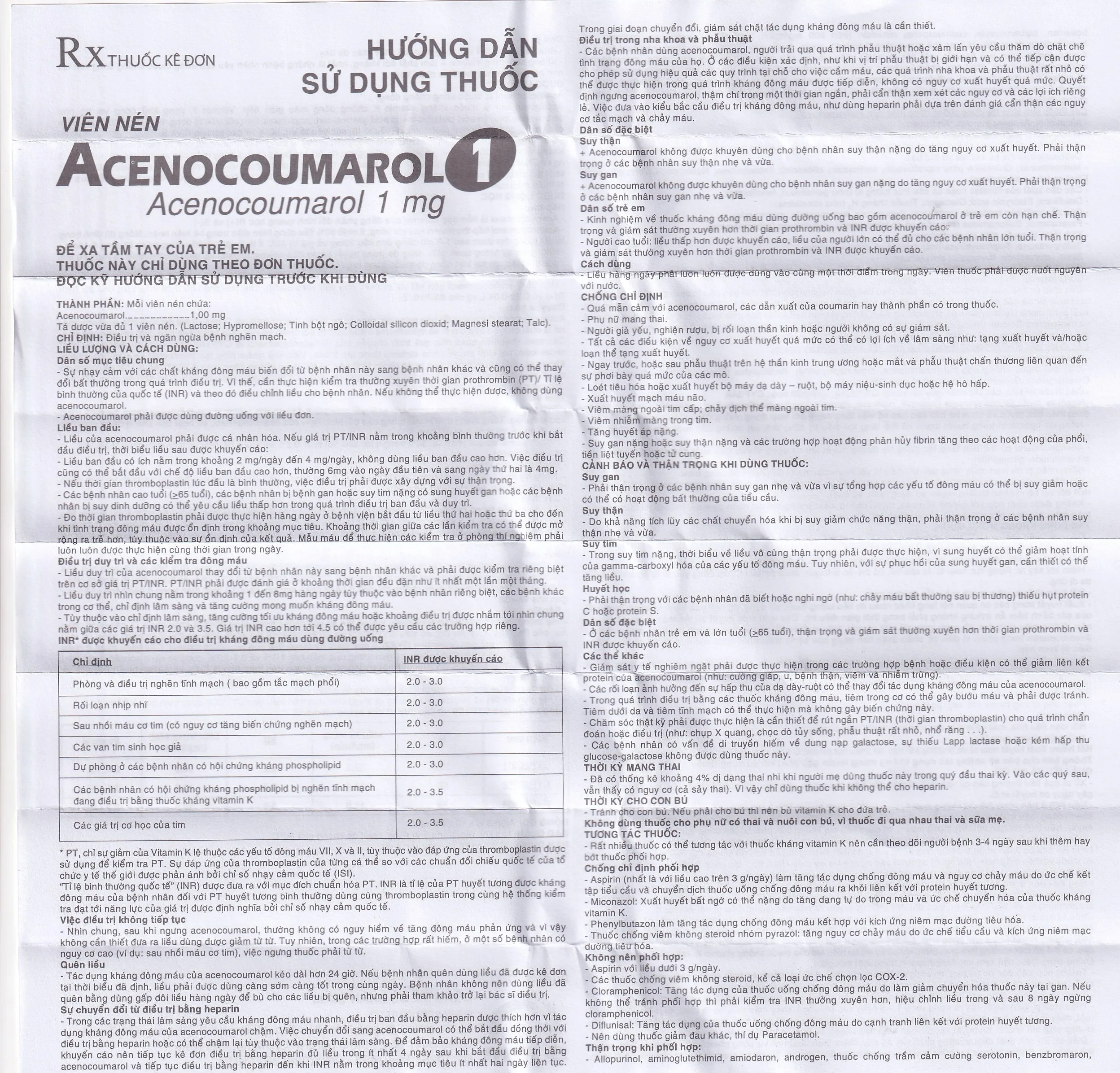 Hình ảnh Thuốc Acenocoumarol 1 SPM điều trị và ngăn ngừa bệnh nghẽn mạch (3 vỉ x 10 viên)