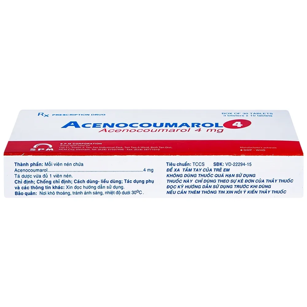 Hình ảnh Thuốc Acenocoumarol 4 SPM điều trị và ngăn ngừa bệnh nghẽn mạch (3 vỉ x 10 viên)