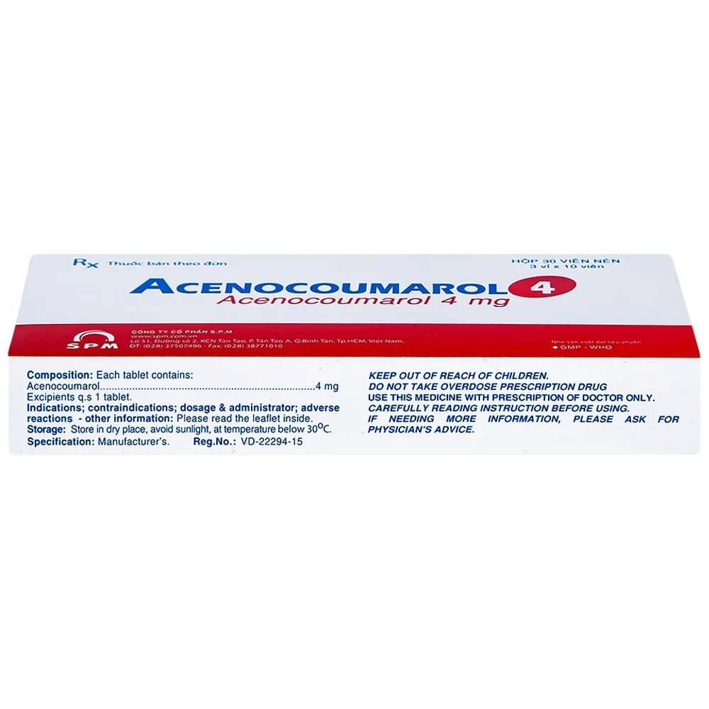 Hình ảnh Thuốc Acenocoumarol 4 SPM điều trị và ngăn ngừa bệnh nghẽn mạch (3 vỉ x 10 viên)