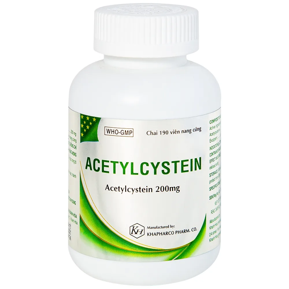 Hình ảnh Thuốc Acetylcystein 200mg Khapharco tiêu nhầy trong bệnh viêm phế quản, bệnh nhầy nhớt (190 viên)