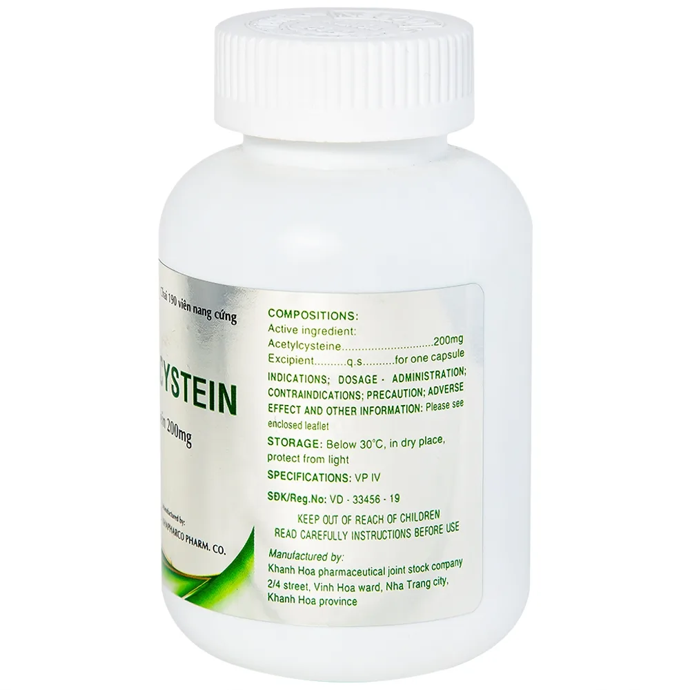 Hình ảnh Thuốc Acetylcystein 200mg Khapharco tiêu nhầy trong bệnh viêm phế quản, bệnh nhầy nhớt (190 viên)