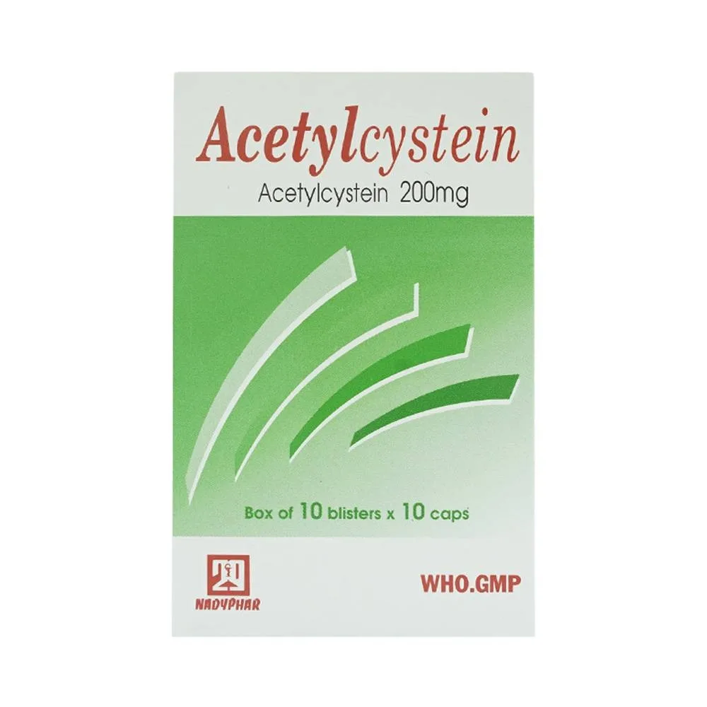 Hình ảnh Thuốc Acetylcystein 200mg Nadyphar tiêu nhầy trong bệnh viêm phế quản, bệnh nhầy nhớt (10 vỉ x 10 viên)