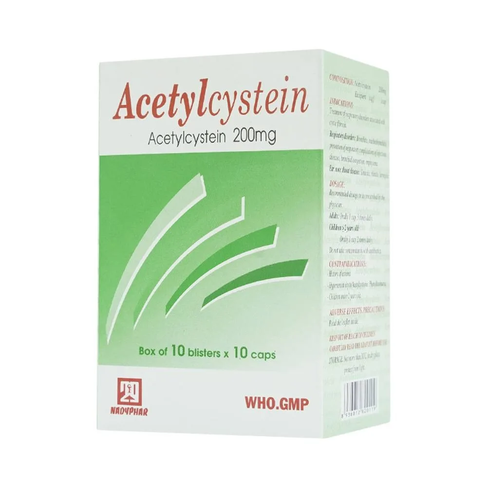 Hình ảnh Thuốc Acetylcystein 200mg Nadyphar tiêu nhầy trong bệnh viêm phế quản, bệnh nhầy nhớt (10 vỉ x 10 viên)