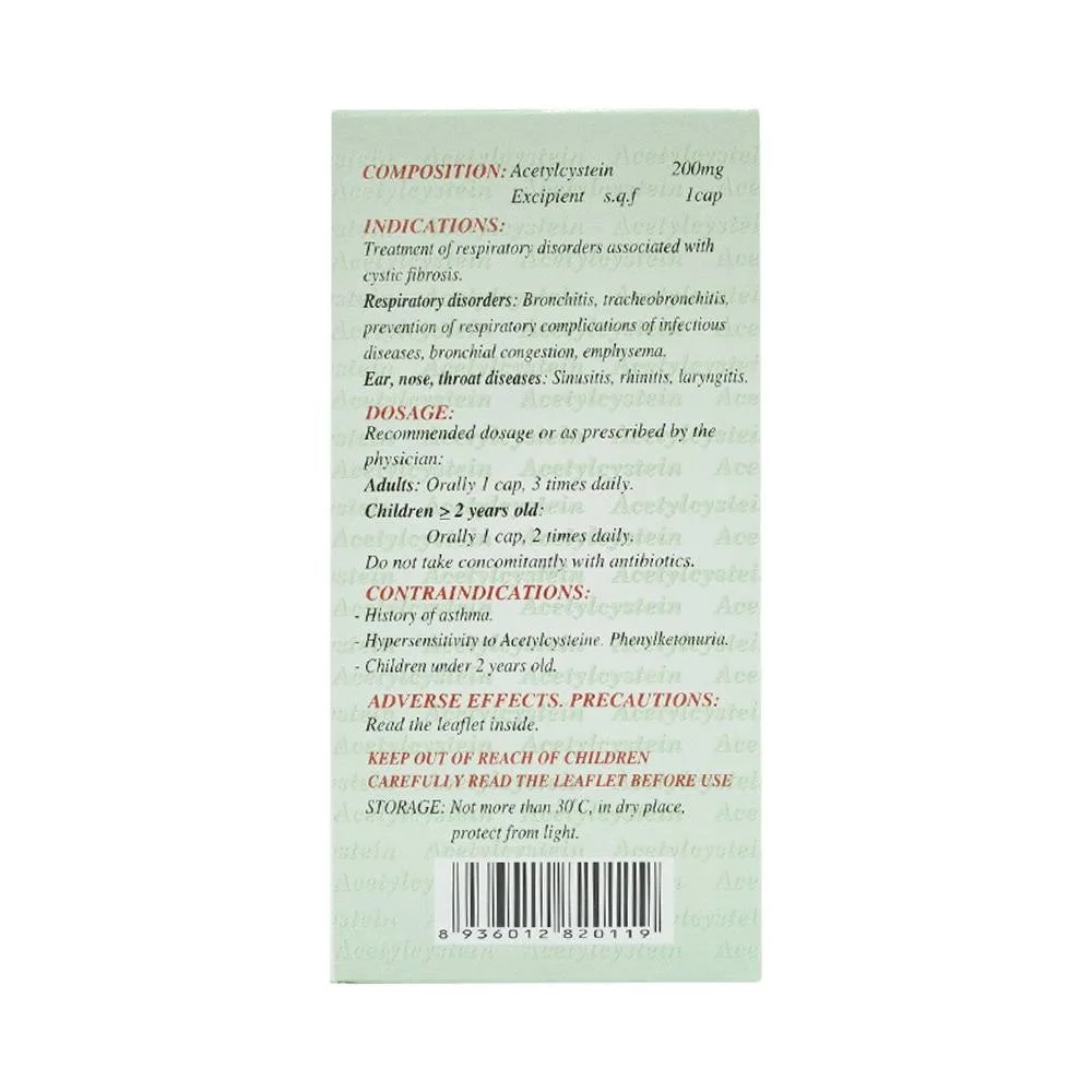 Hình ảnh Thuốc Acetylcystein 200mg Nadyphar tiêu nhầy trong bệnh viêm phế quản, bệnh nhầy nhớt (10 vỉ x 10 viên)