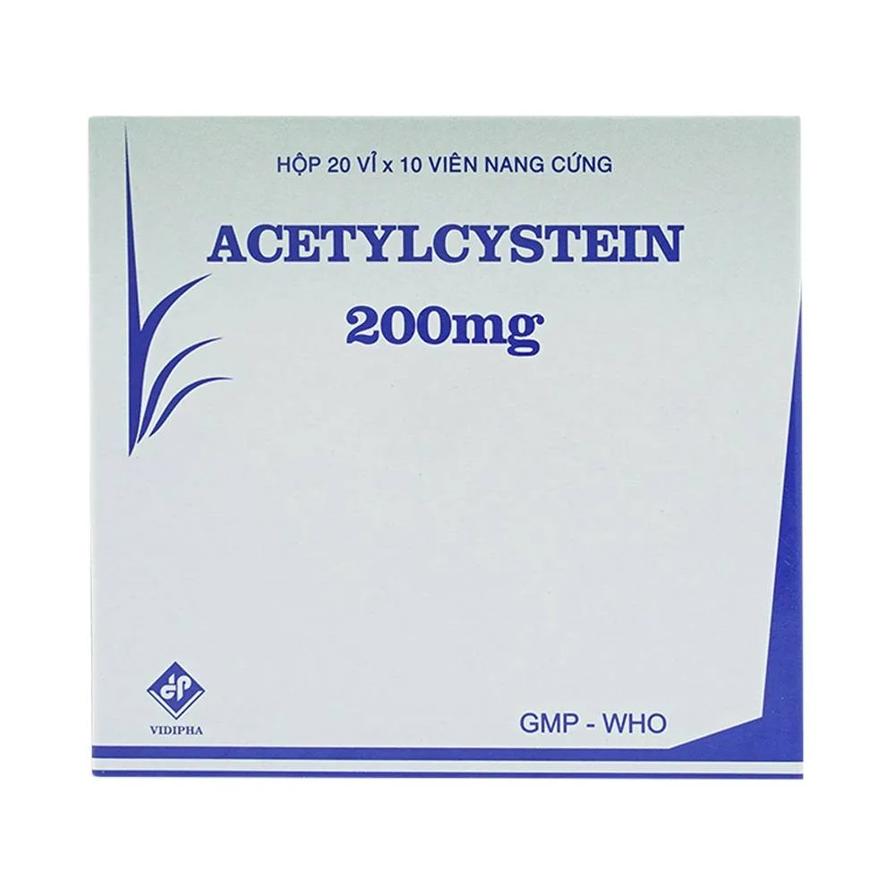 Hình ảnh Thuốc Acetylcystein 200mg Vidipha tiêu nhầy trong bệnh viêm phế quản, bệnh nhầy nhớt (20 vỉ x 10 viên)