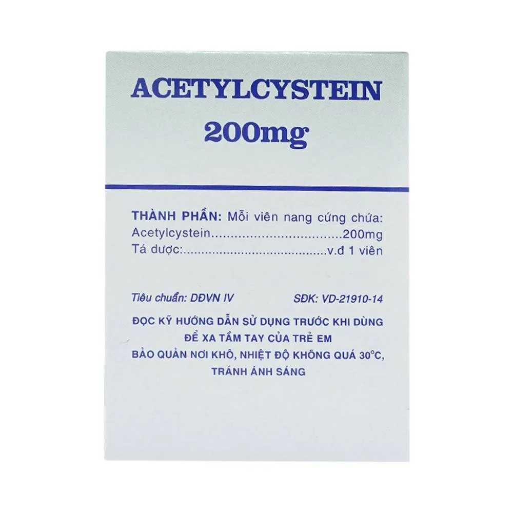 Hình ảnh Thuốc Acetylcystein 200mg Vidipha tiêu nhầy trong bệnh viêm phế quản, bệnh nhầy nhớt (20 vỉ x 10 viên)