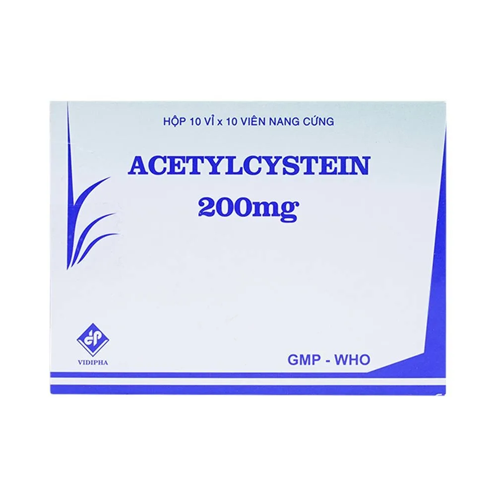Hình ảnh Thuốc Acetylcystein 200mg Vidipha tiêu nhầy trong bệnh viêm phế quản, bệnh nhầy nhớt (10 vỉ x 10 viên)