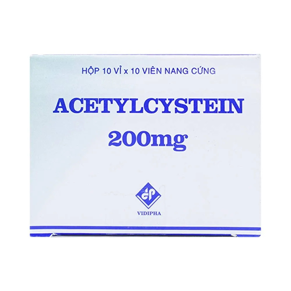 Hình ảnh Thuốc Acetylcystein 200mg Vidipha tiêu nhầy trong bệnh viêm phế quản, bệnh nhầy nhớt (10 vỉ x 10 viên)