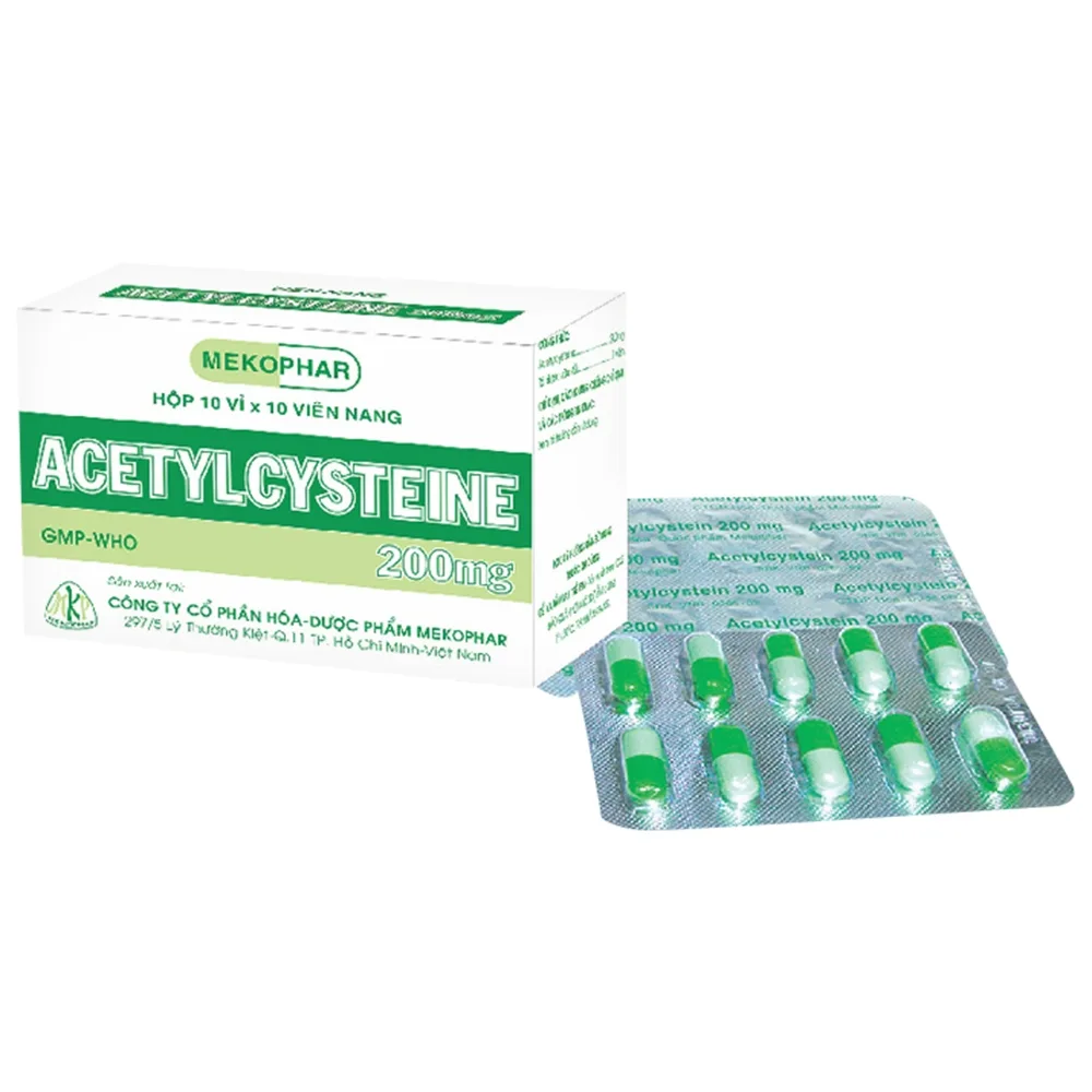Hình ảnh Thuốc Acetylcysteine 200mg Mekophar tiêu nhầy trong bệnh viêm phế quản (10 vỉ x 10 viên)