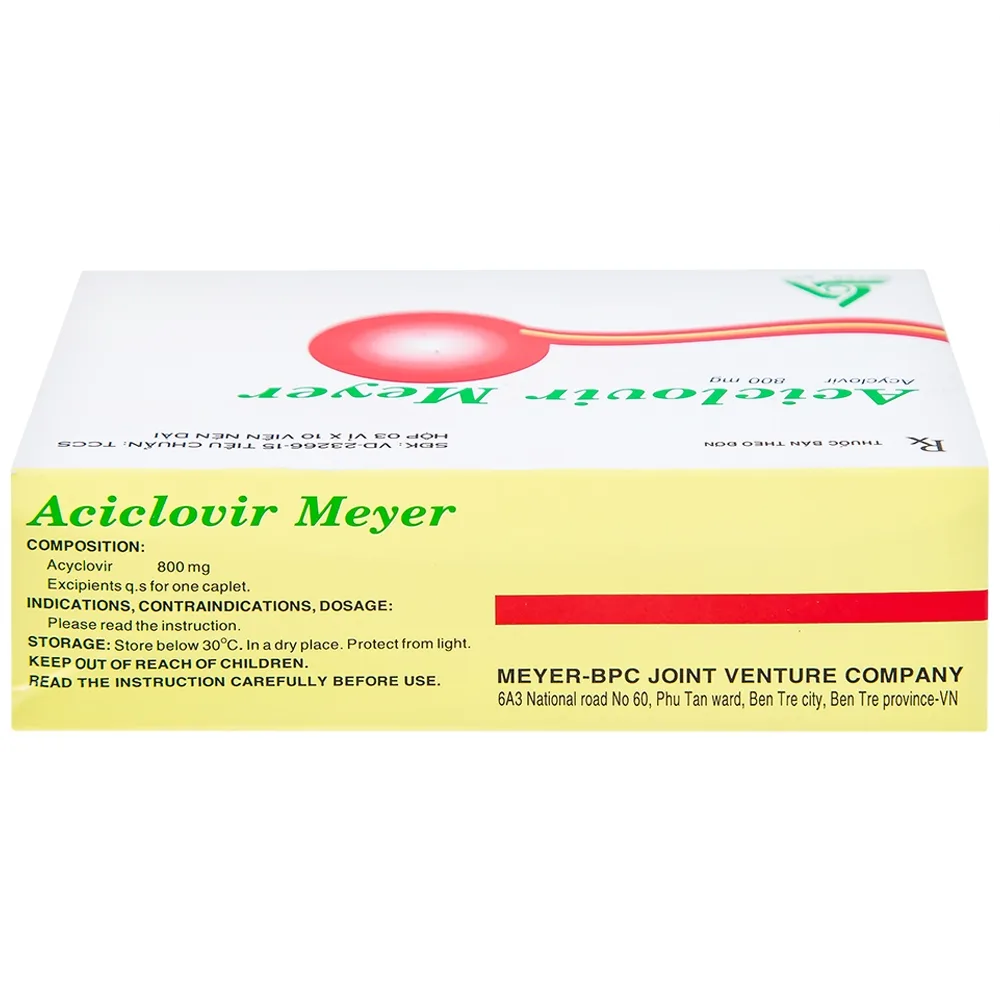 Hình ảnh Thuốc Aciclovir 800mg Meyer điều trị nhiễm Herpes zoster, thủy đậu (3 vỉ x 10 viên)