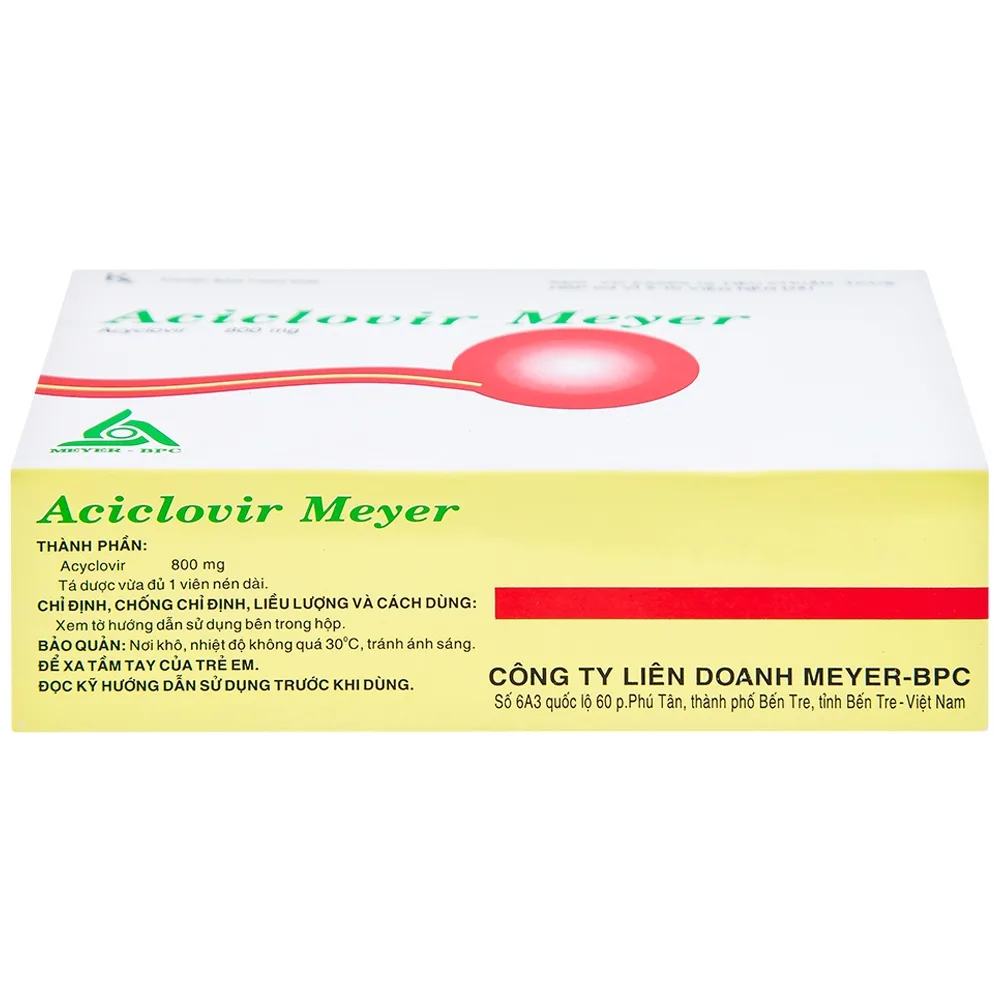 Hình ảnh Thuốc Aciclovir 800mg Meyer điều trị nhiễm Herpes zoster, thủy đậu (3 vỉ x 10 viên)