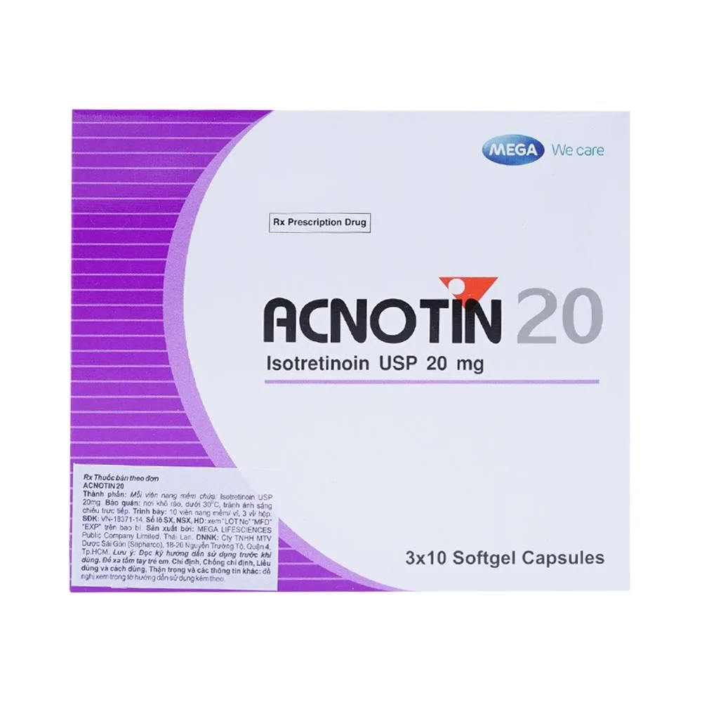 Hình ảnh Thuốc Acnotin 20mg MEGA We care điều trị mụn trứng cá nặng (3 vỉ x 10 viên)