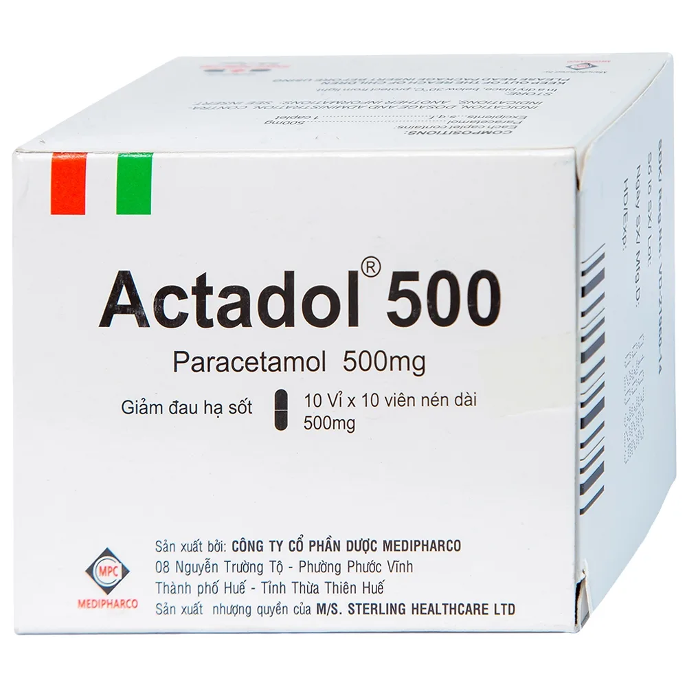 Hình ảnh Thuốc Actadol 500 Medipharco điều trị các chứng đau và sốt từ nhẹ đến vừa (10 vỉ x 10 viên)