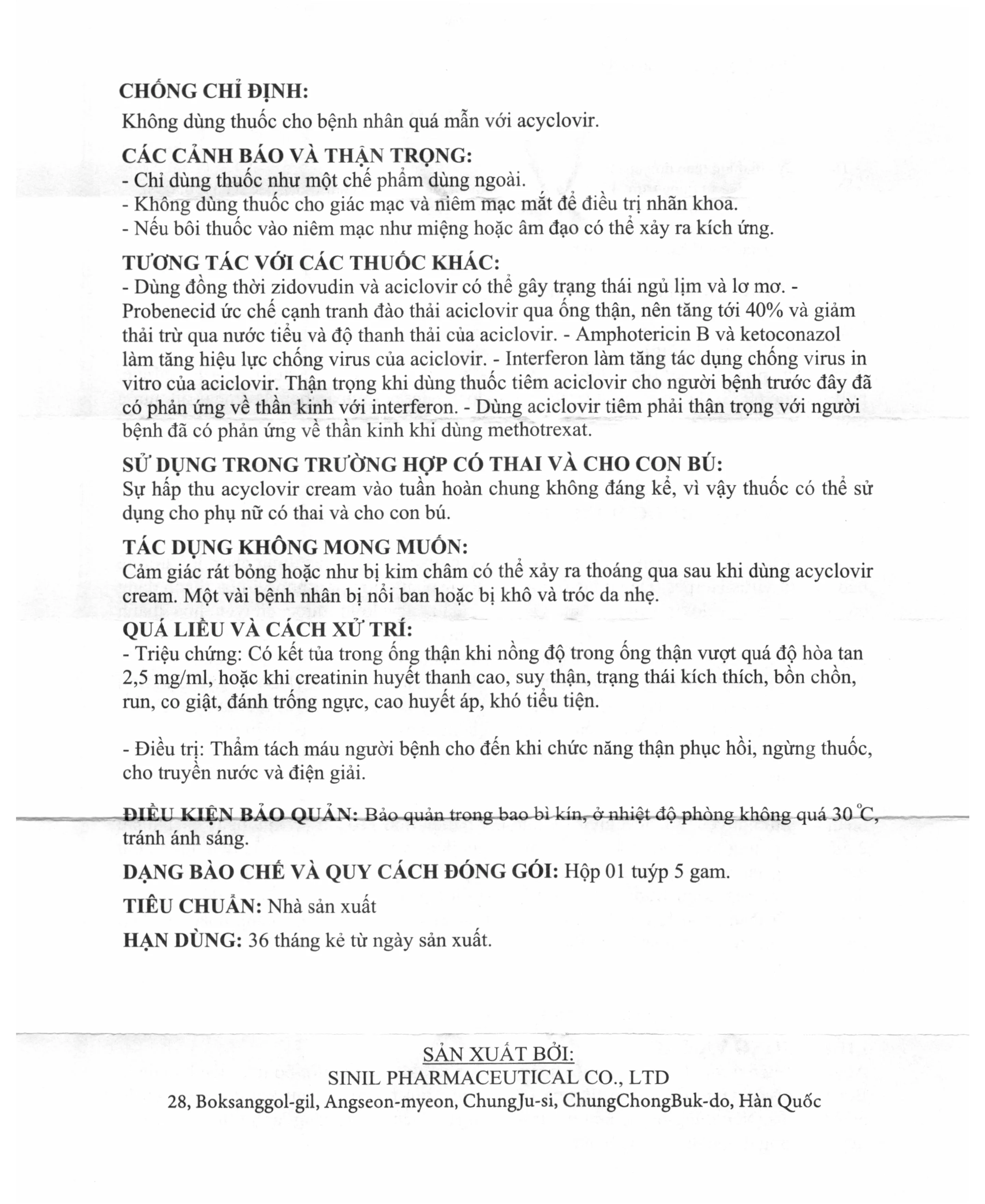 Hình ảnh Kem bôi da Acyclovir Sinil điều trị nhiễm virus Herpes simplex (5g)