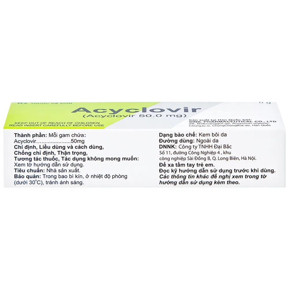Hình ảnh Kem bôi da Acyclovir Sinil điều trị nhiễm virus Herpes simplex (5g)
