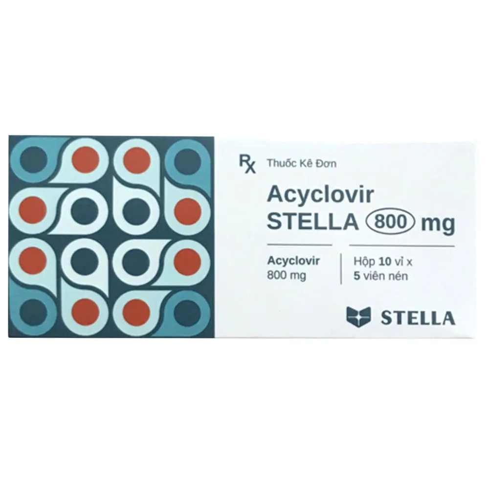 Hình ảnh Thuốc Acyclovir 800mg Stella Pharm điều trị nhiễm virus Herpes simplex (10 vỉ x 5 viên)