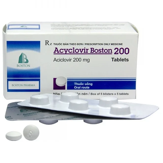 Hình ảnh Thuốc Acyclovir Boston 200 điều trị nhiễm Herpes simplex, Herpes zoster, thủy đậu (5 vỉ x 5 viên)