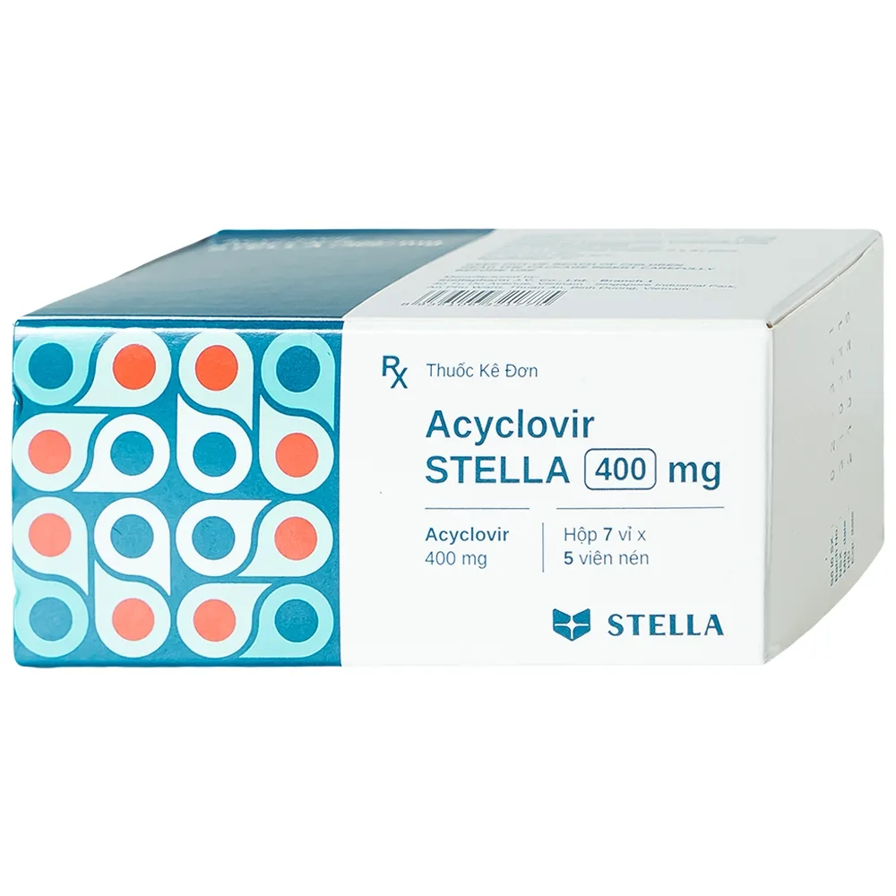 Hình ảnh Thuốc Acyclovir Stella 400mg điều trị nhiễm Herpes simplex, Herpes zoster, thủy đậu (7 vỉ x 5 viên)
