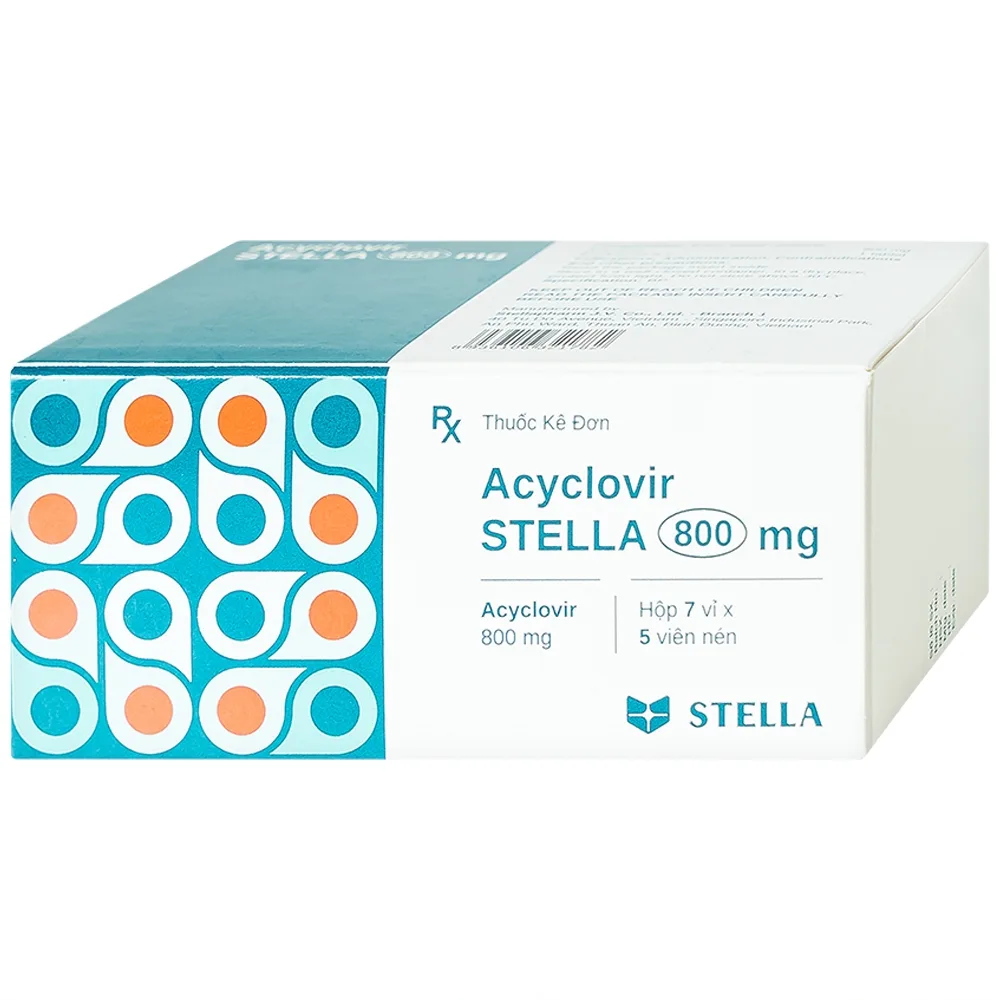 Hình ảnh Thuốc Acyclovir Stella 800mg điều trị nhiễm Herpes simplex, Herpes zoster, thủy đậu (7 vỉ x 5 viên)