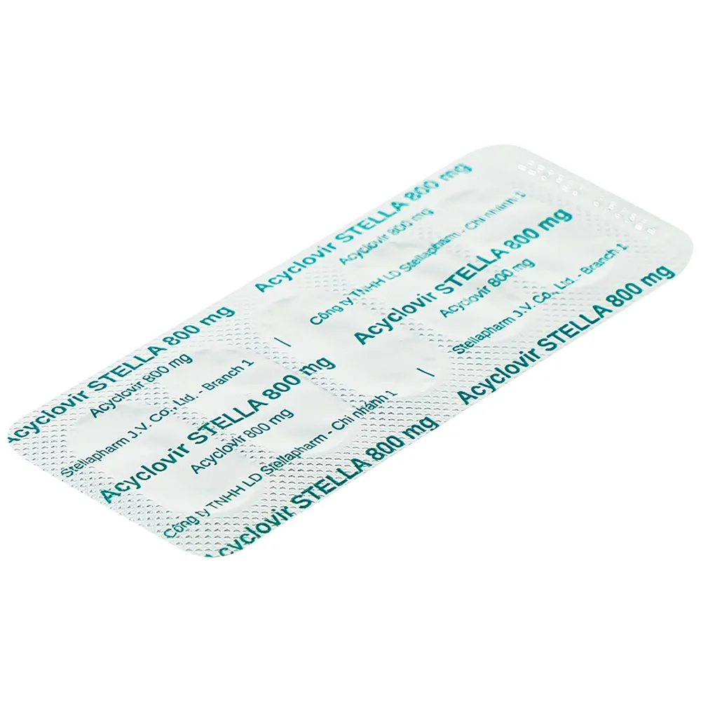 Hình ảnh Thuốc Acyclovir Stella 800mg điều trị nhiễm Herpes simplex, Herpes zoster, thủy đậu (7 vỉ x 5 viên)