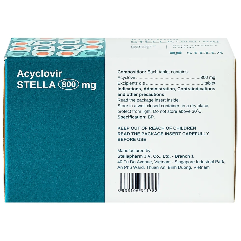 Hình ảnh Thuốc Acyclovir Stella 800mg điều trị nhiễm Herpes simplex, Herpes zoster, thủy đậu (7 vỉ x 5 viên)