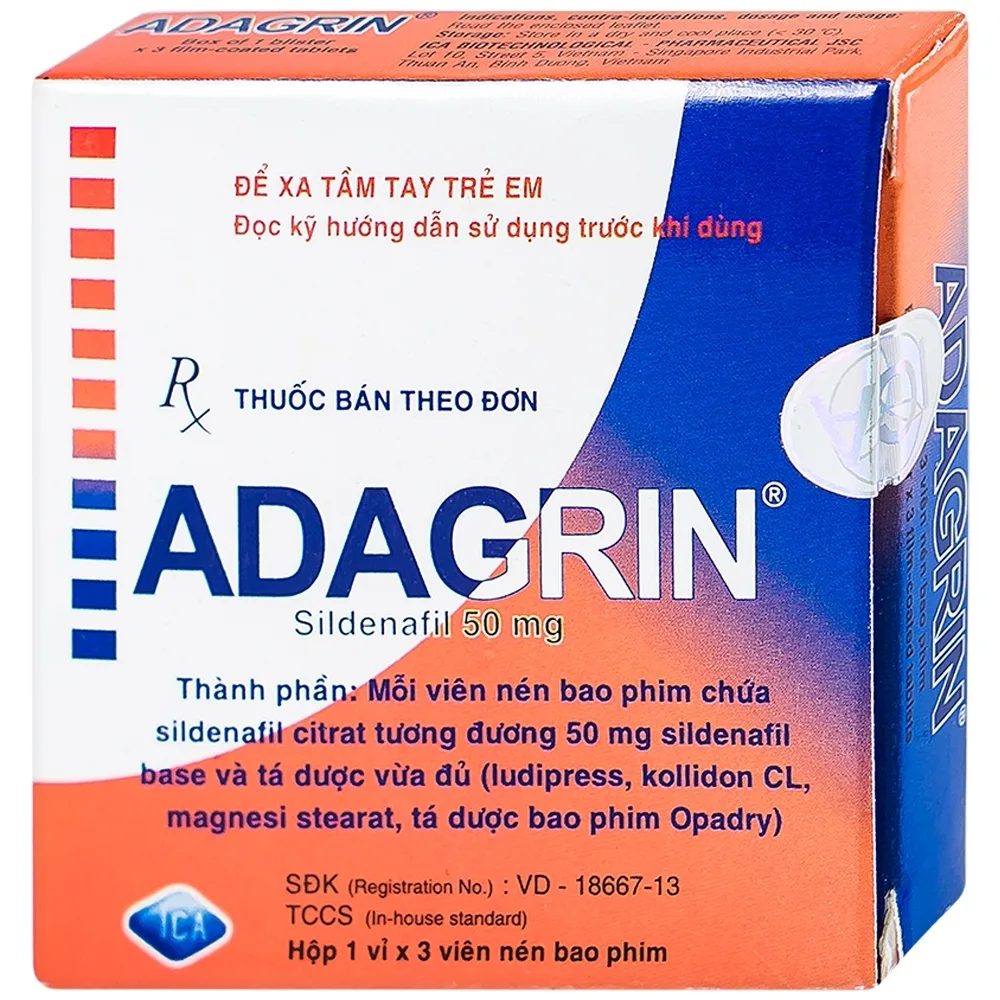 Hình ảnh Thuốc Adagrin 50mg điều trị rối loạn cương dương (1 vỉ x 3 viên)