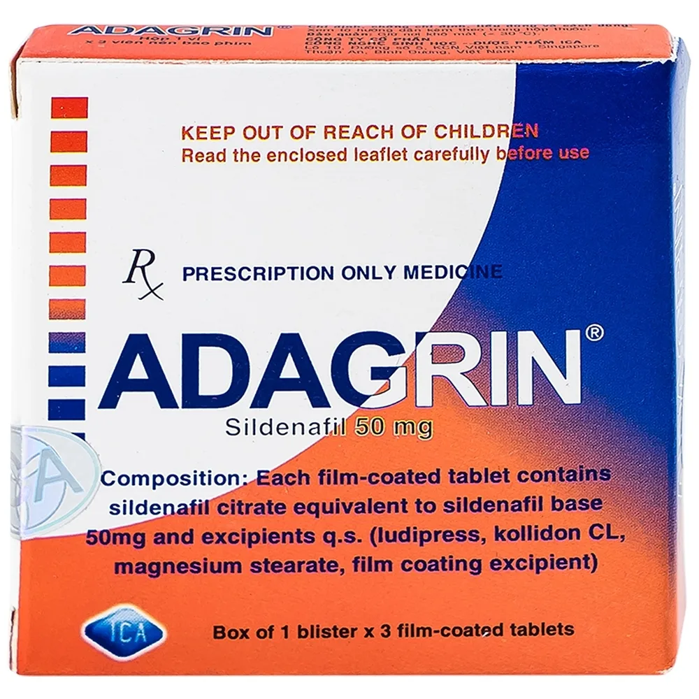 Hình ảnh Thuốc Adagrin 50mg điều trị rối loạn cương dương (1 vỉ x 3 viên)