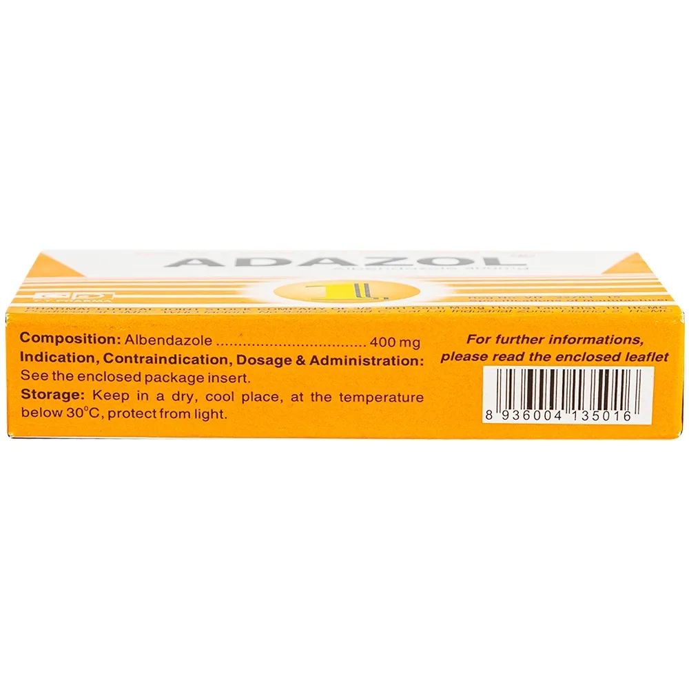 Hình ảnh Thuốc Adazol 400mg Dược 3-2 điều trị nhiễm ký sinh trùng đường ruột (1 vỉ x 1 viên)