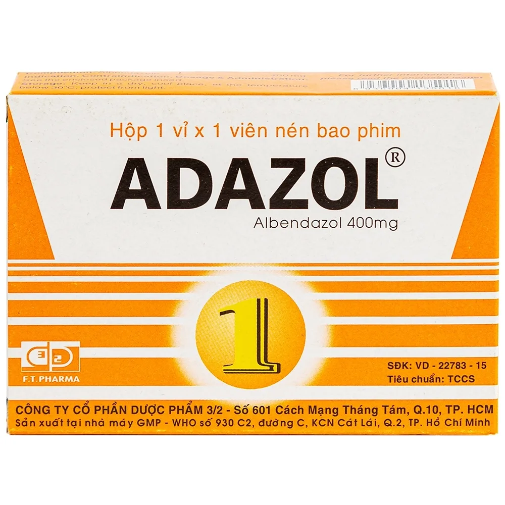 Hình ảnh Thuốc Adazol 400mg Dược 3-2 điều trị nhiễm ký sinh trùng đường ruột (1 vỉ x 1 viên)