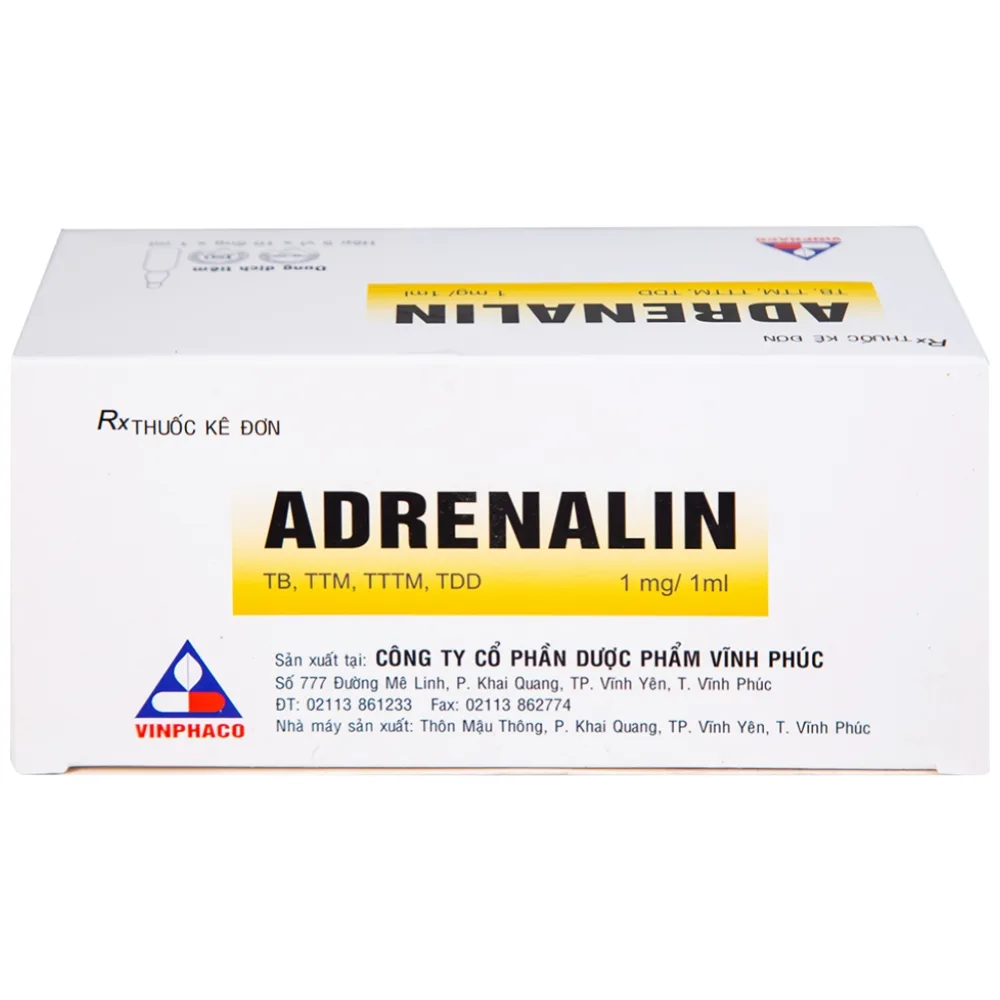 Hình ảnh Dung dịch tiêm Adrenalin 1mg/1ml hồi sức tim phổi, cấp cứu choáng phản vệ (5 vỉ x 10 ống)