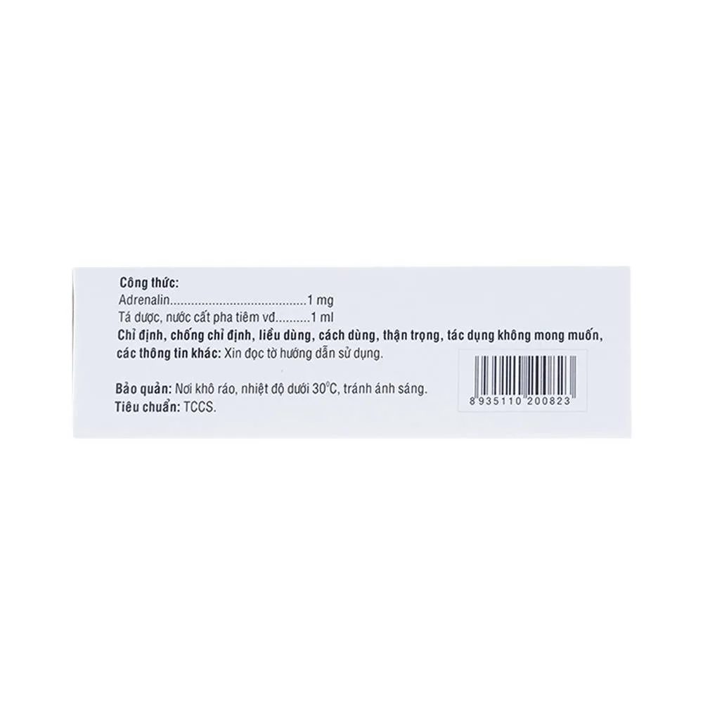 Hình ảnh Dung dịch tiêm Adrenalin 1mg/1ml hồi sức tim phổi, cấp cứu choáng phản vệ (2 vỉ x 5 ống)