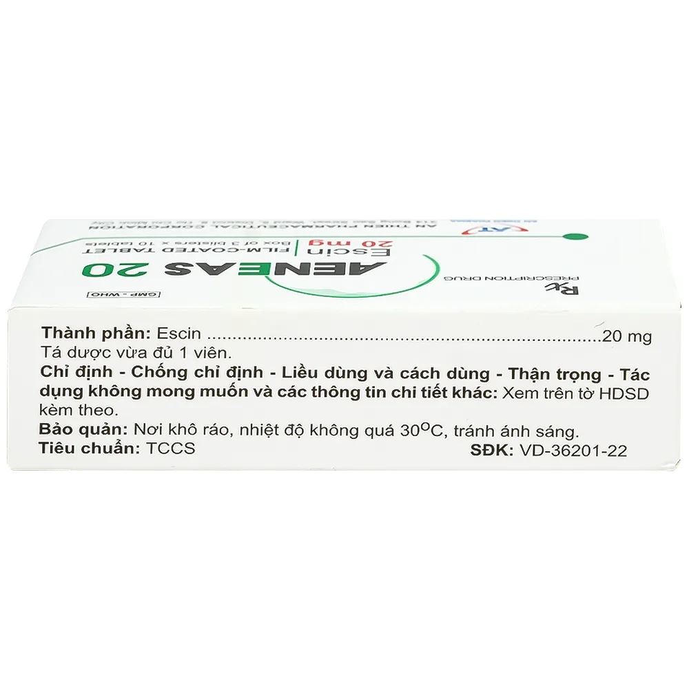 Hình ảnh Thuốc Aeneas 20 An Thiên điều trị phù não, phòng và điều trị tụ máu (3 vỉ x 10 viên)