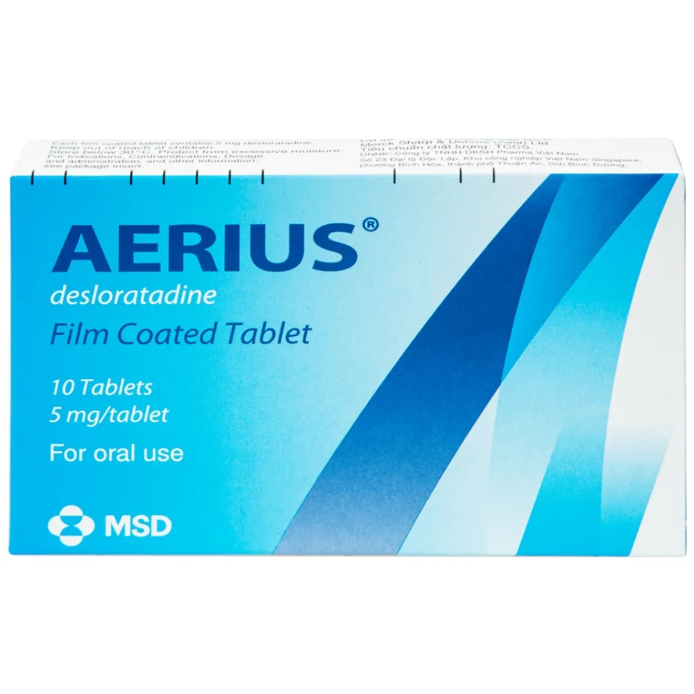 Hình ảnh Thuốc Aerius 5mg MSD giảm nhanh các triệu chứng viêm mũi dị ứng, mày đay (1 vỉ x 10 viên)