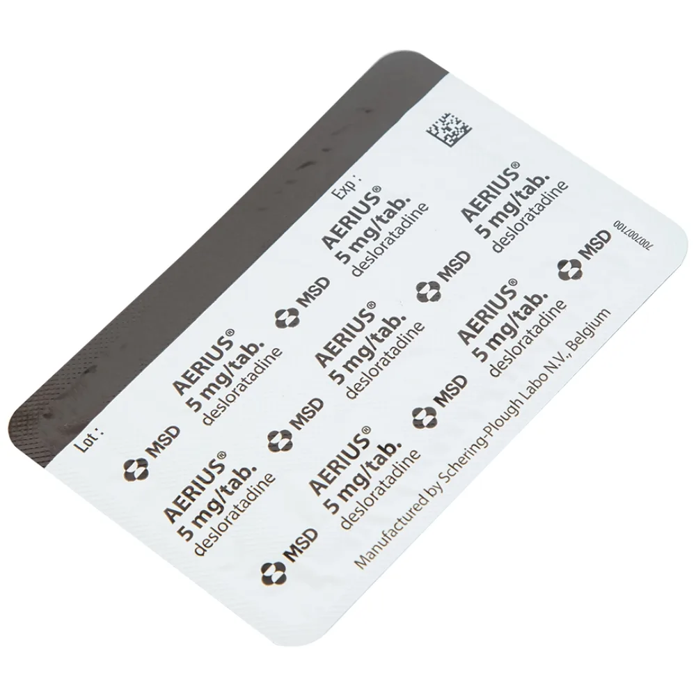 Hình ảnh Thuốc Aerius 5mg MSD giảm nhanh các triệu chứng viêm mũi dị ứng, mày đay (1 vỉ x 10 viên)