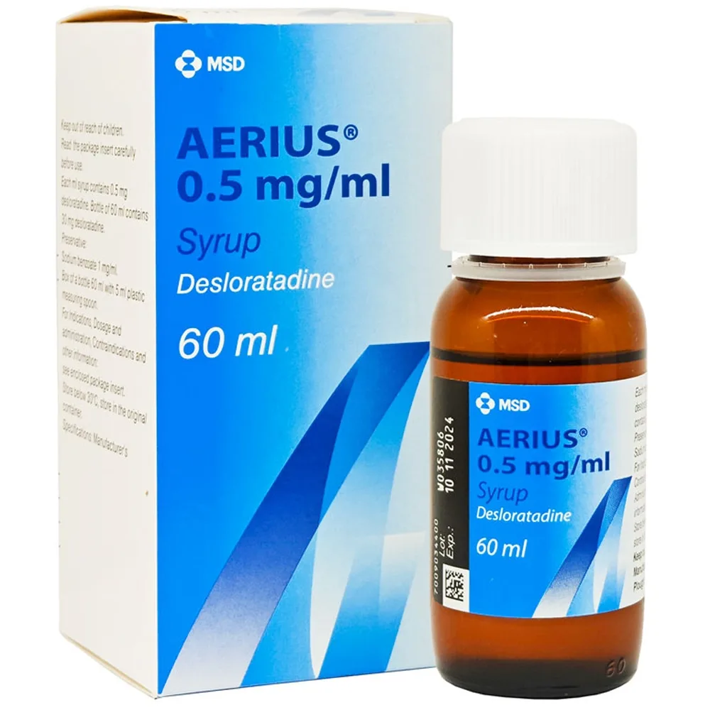 Hình ảnh Siro Aerius 60ml Organon giảm viêm mũi dị ứng, hắt hơi, sổ mũi, ngứa mũi, sung huyết