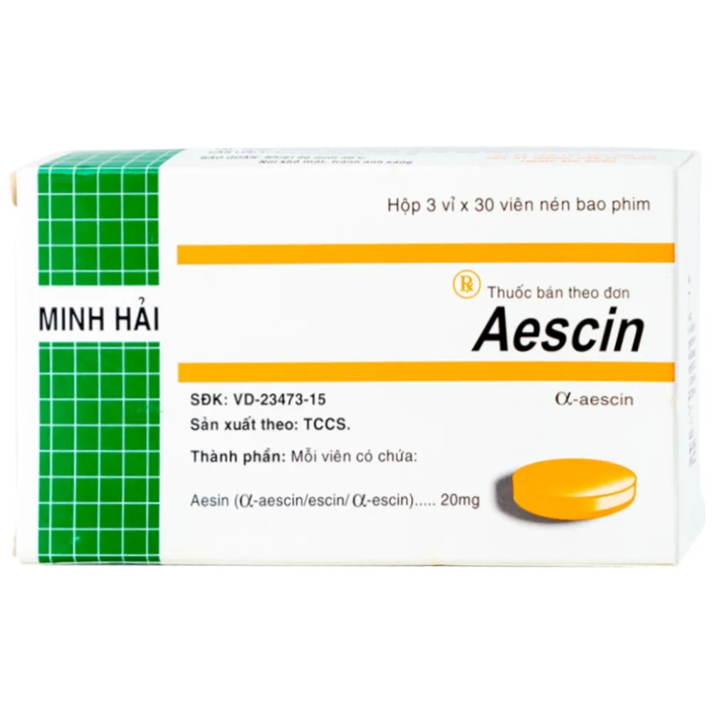 Hình ảnh Thuốc Aescin 20mg điều trị thiểu năng tĩnh mạch mãn tính, giãn tĩnh mạch chân, trĩ (3 vỉ x 30 viên)