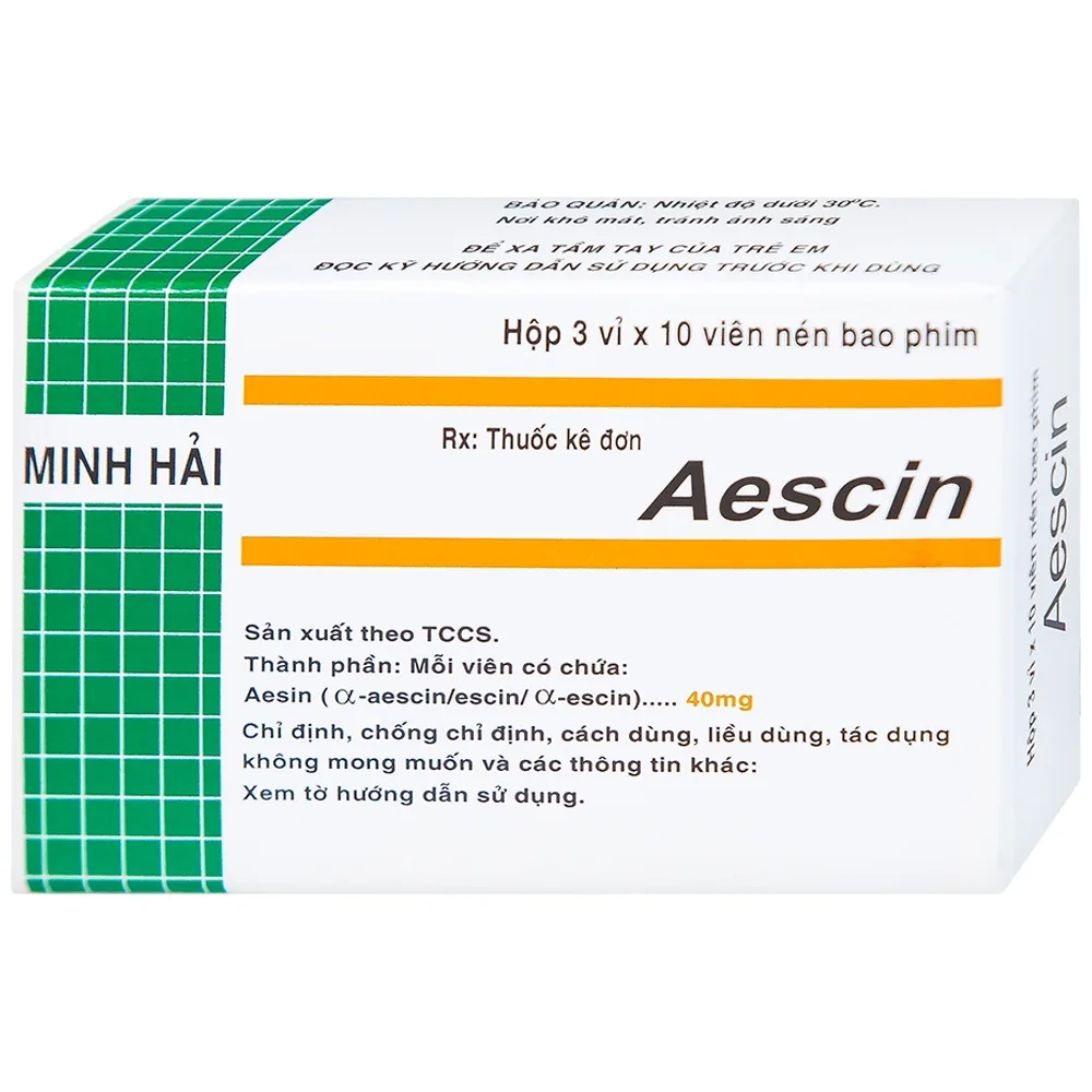 Hình ảnh Viên nén Aescin 40mg Minh Hải điều trị thiểu năng tĩnh mạch, tụ máu (3 vỉ x 10 viên)