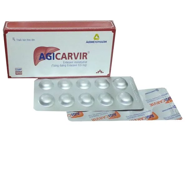 Hình ảnh Thuốc Agicarvir 0.5mg Agimexpharm điều trị bệnh nhiễm virus gan B (3 vỉ x 10 viên)