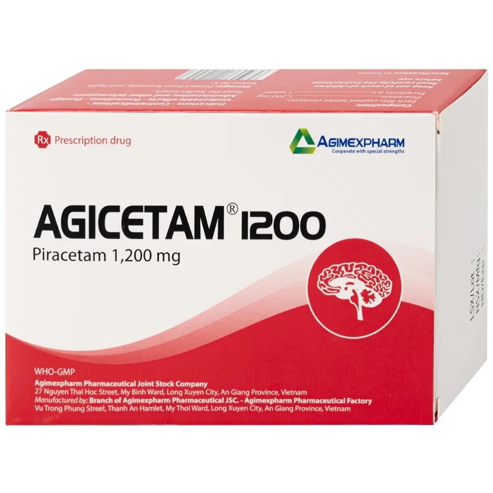 Hình ảnh Thuốc Agicetam 1200 Agimexpharm điều trị chóng mặt, suy giảm trí nhớ, đột quỵ do thiếu máu cục bộ cấp (3 vỉ x 10 viên)
