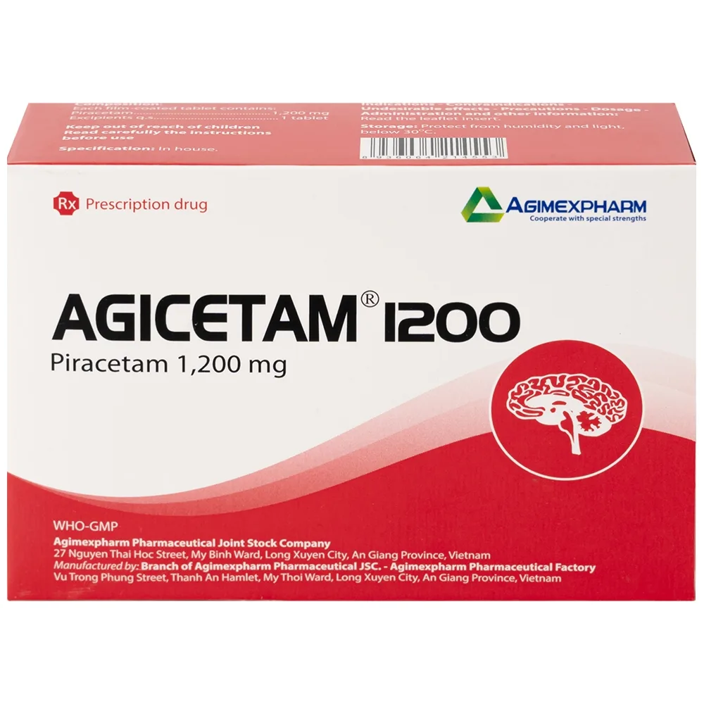 Hình ảnh Thuốc Agicetam 1200 Agimexpharm điều trị chóng mặt, suy giảm trí nhớ, đột quỵ do thiếu máu cục bộ cấp (3 vỉ x 10 viên)