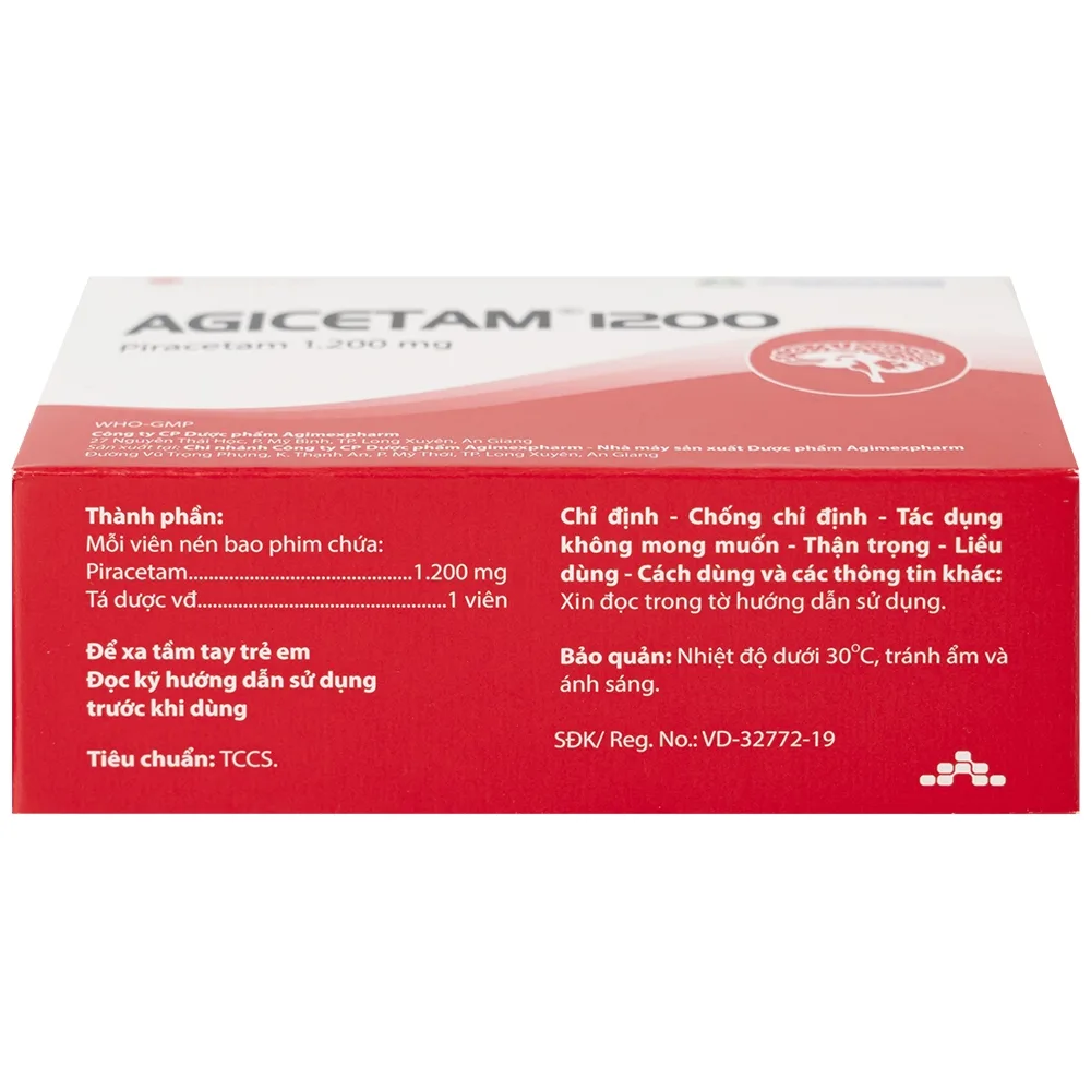 Hình ảnh Thuốc Agicetam 1200 Agimexpharm điều trị chóng mặt, suy giảm trí nhớ, đột quỵ do thiếu máu cục bộ cấp (3 vỉ x 10 viên)