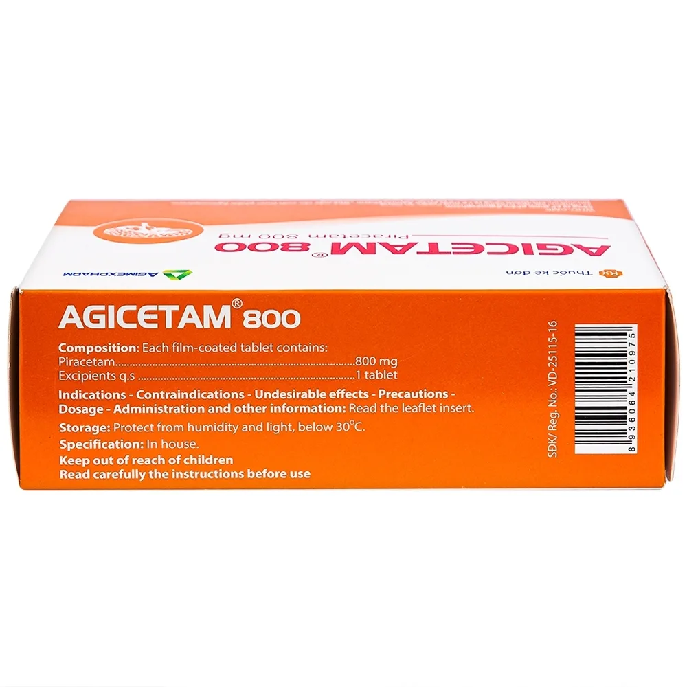 Hình ảnh Thuốc Agicetam 800 Agimexpharm điều trị triệu chứng chóng mặt (10 vỉ x 10 viên)
