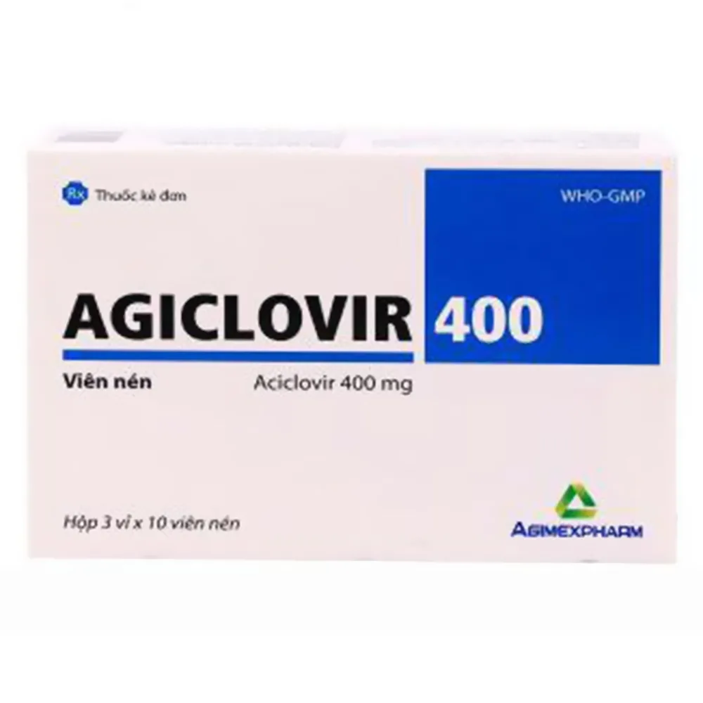 Hình ảnh Thuốc Agiclovir 400 Agimexpharm điều trị nhiễm Herpes simplex, Herpes zoster, thủy đậu (3 vỉ x 10 viên)