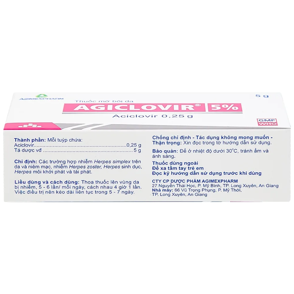 Hình ảnh Thuốc mỡ bôi da Agiclovir 5% Agimexpharm điều trị nhiễm Herpes simplex, Herpes zoster, Herpes sinh dục (5g)