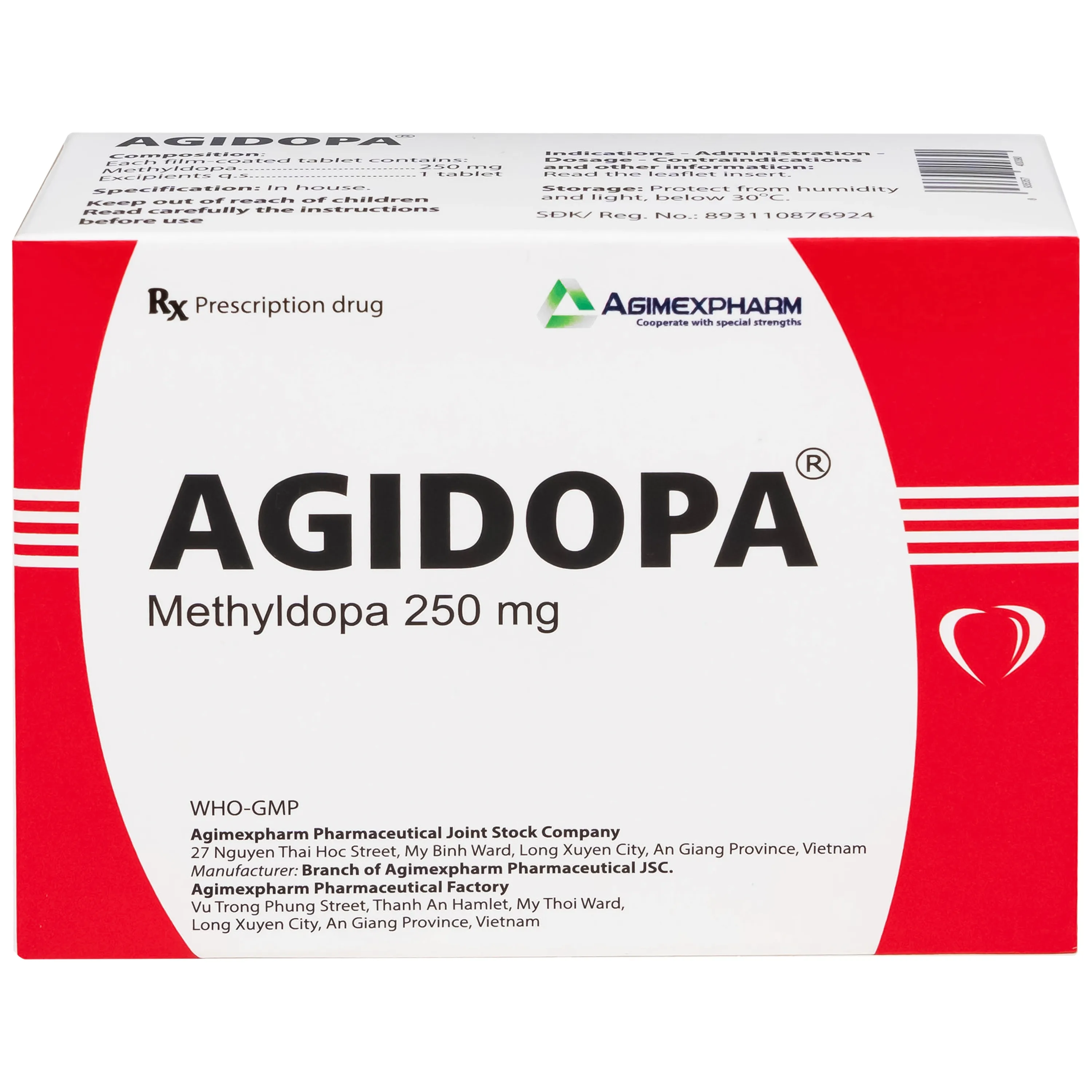 Hình ảnh Thuốc Agidopa 250mg Agimexpharm điều trị tăng huyết áp (10 vỉ x 10 viên)