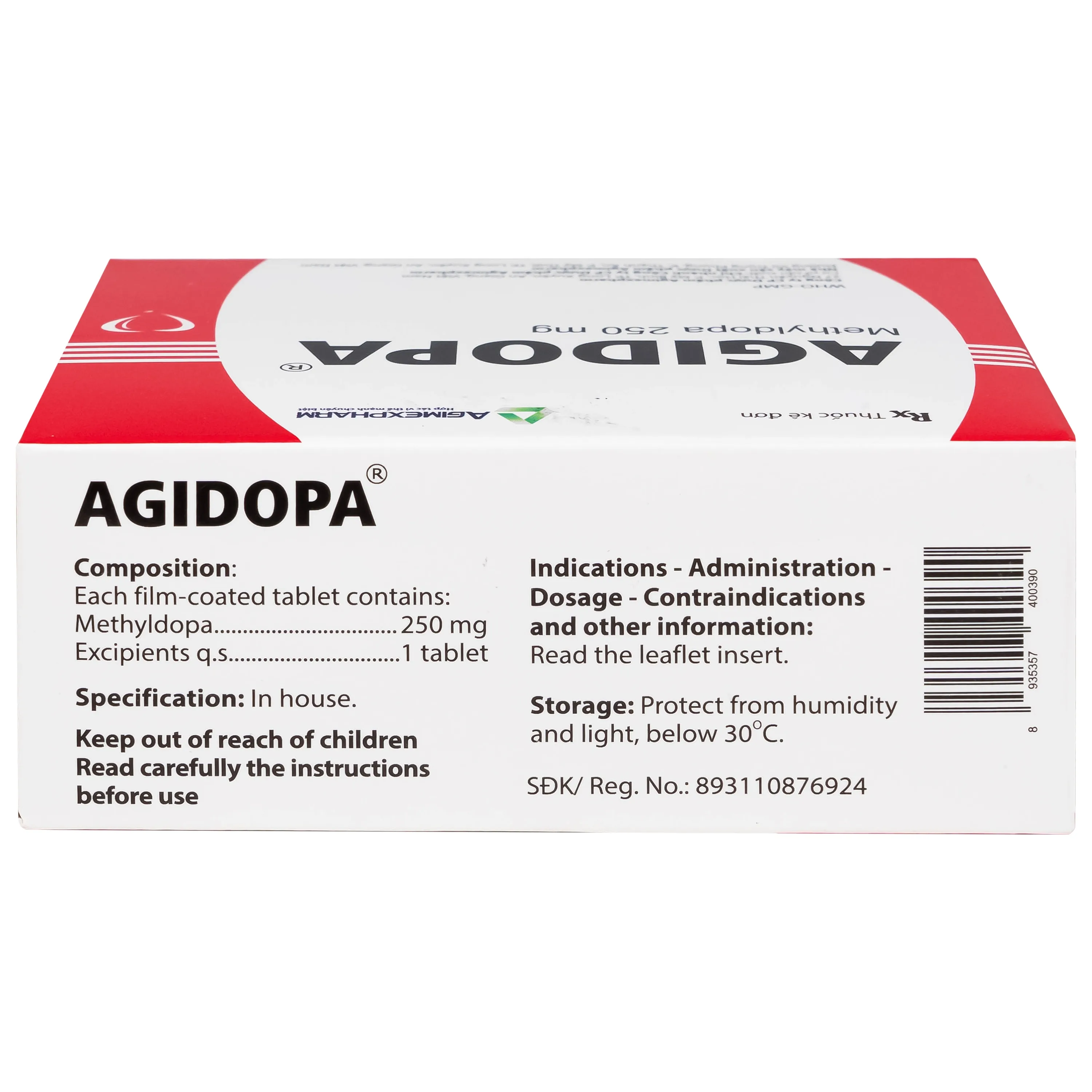 Hình ảnh Thuốc Agidopa 250mg Agimexpharm điều trị tăng huyết áp (10 vỉ x 10 viên)