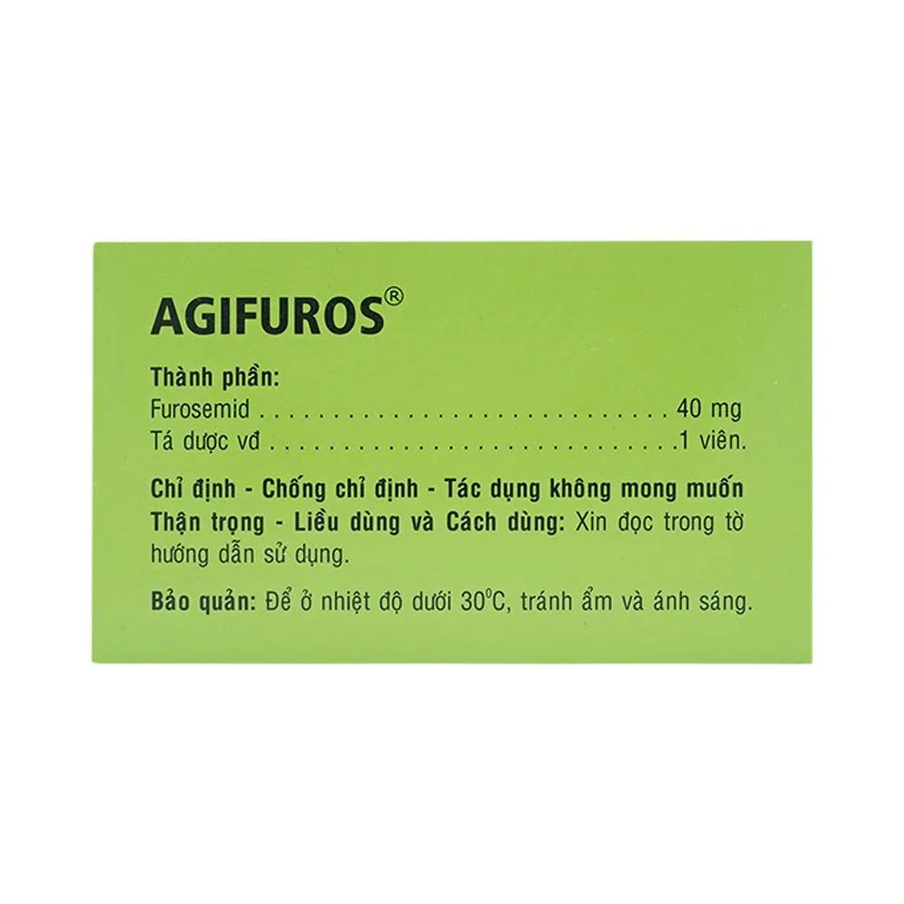 Hình ảnh Thuốc Agifuros 40mg Agimexpharm điều trị phù phổi cấp, phù do tim, gan, thận (10 vỉ x 25 viên)