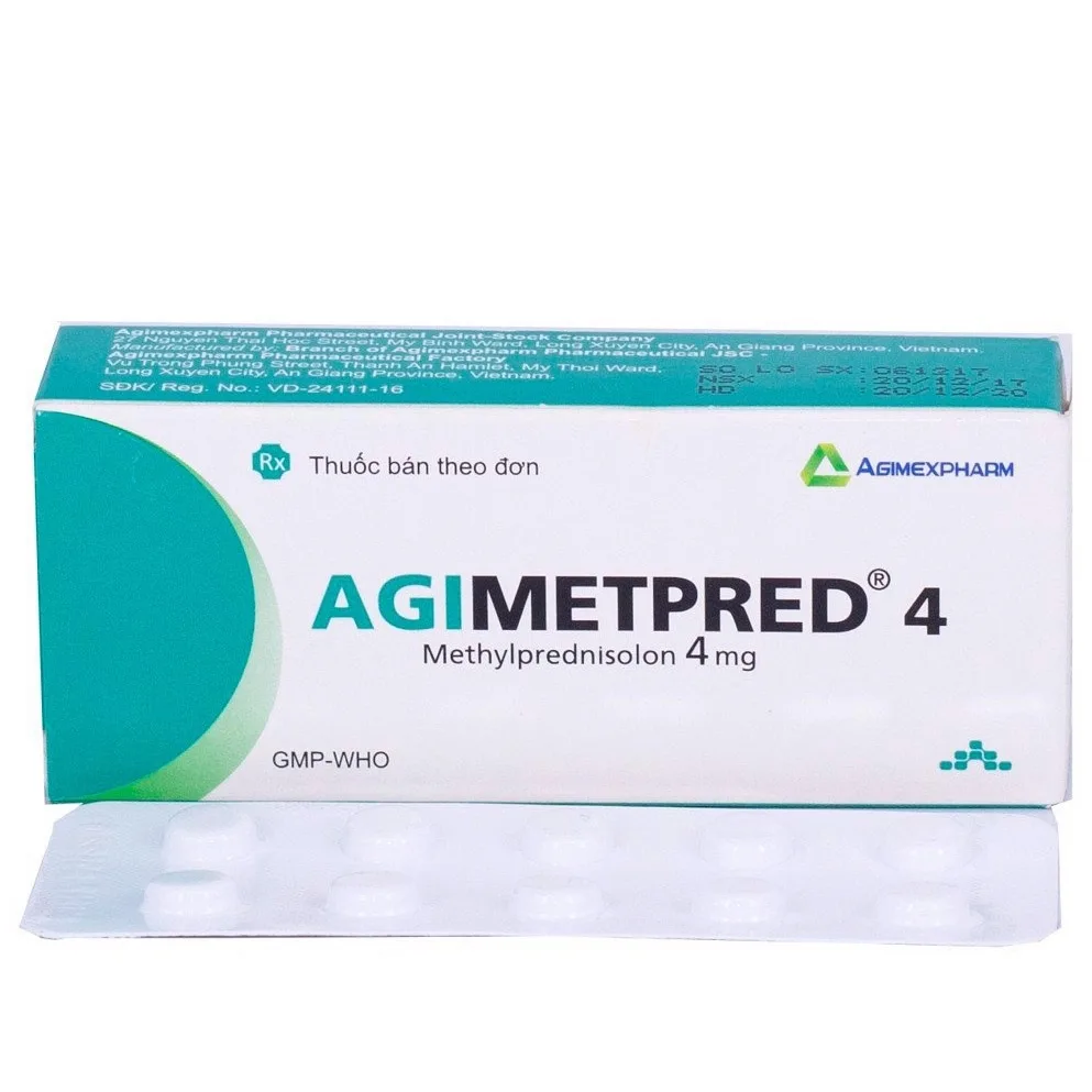 Hình ảnh Thuốc Agimetpred 4 Agimexpharm chống viêm, điều trị hội chứng thận hư nguyên phát (3 vỉ x 10 viên)